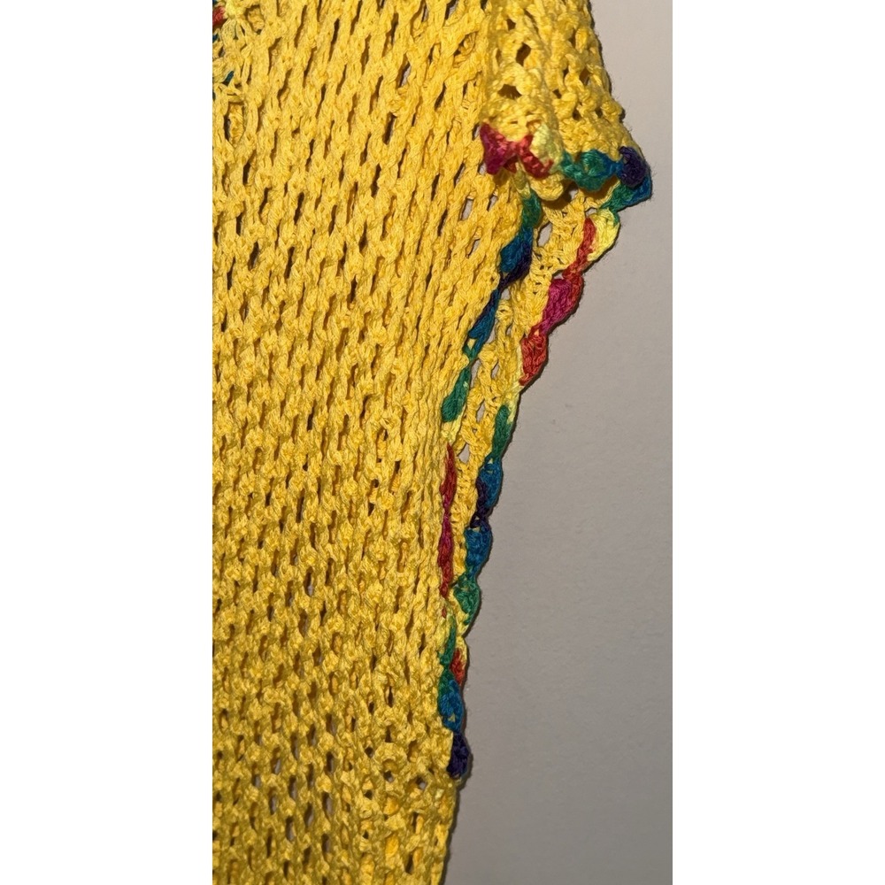 Crochet Knit Beach Cover Up Tunic Boho Festival Fringe Color block Open Knit OS - Picture 5 of 7